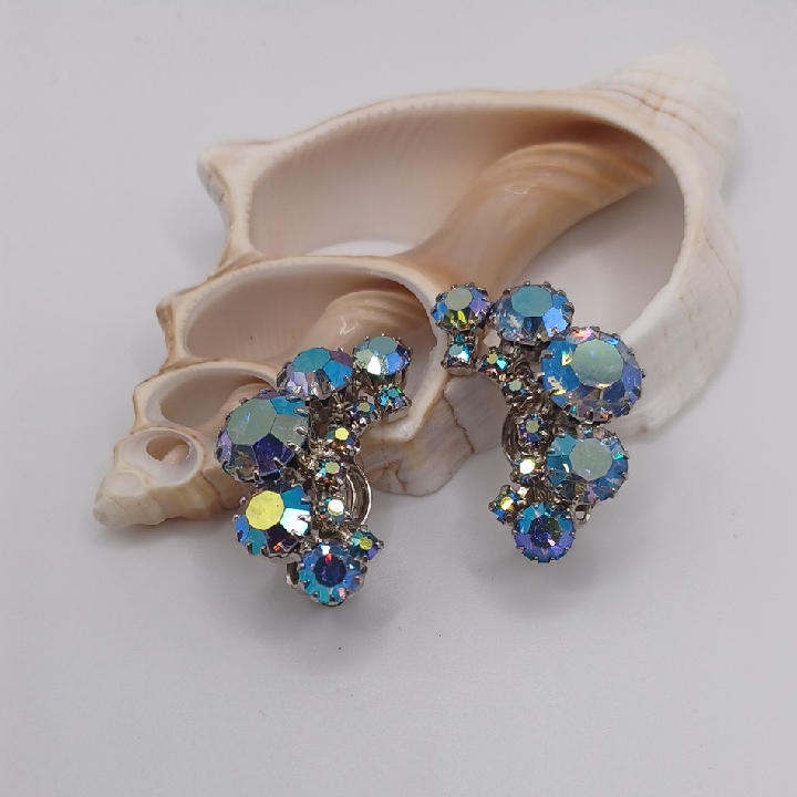 Blue Ab Vintage Rhinestone Clip On Earrings